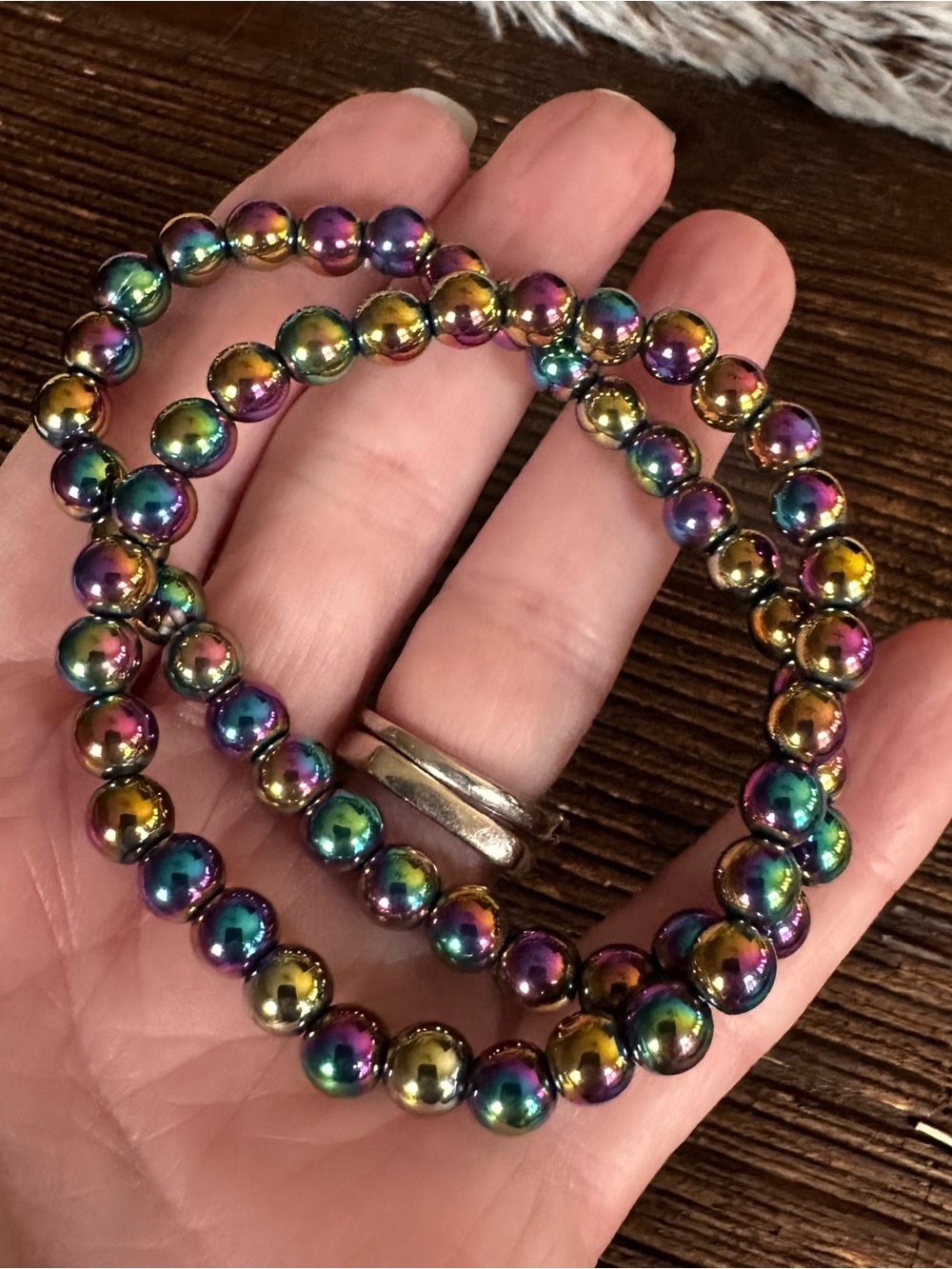 Iridescent Multi-Color Beaded Stretch Bracelet set of two